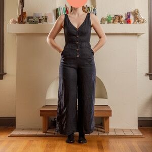 Reformation Jump Suit Black Womens 100% Linen Size Small